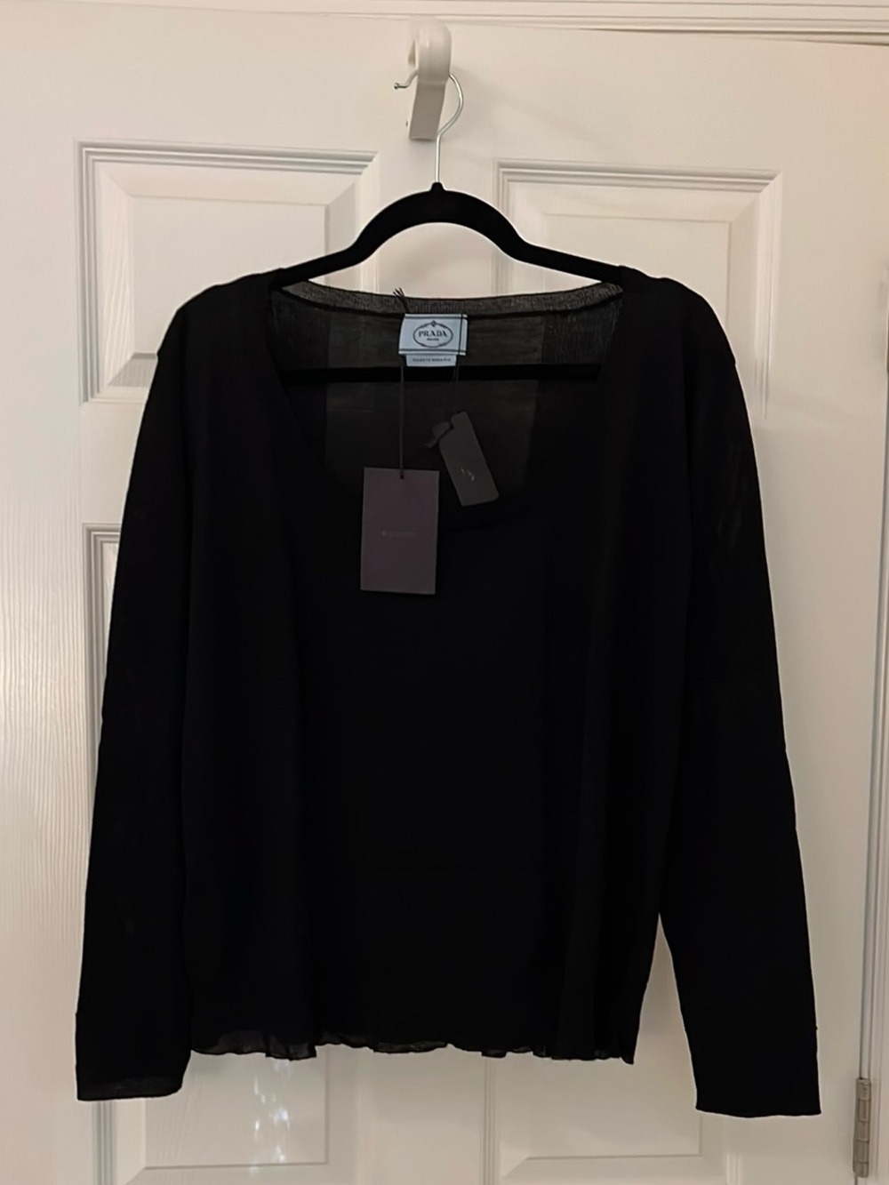 Prada Bateau Black Off-Shoulder Lightweight Long Sleeve Top